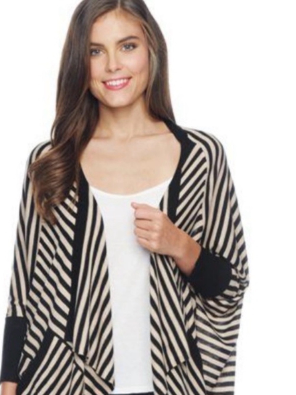 89th & Madison charcoal and Cream Striped Open-Front Cardigan